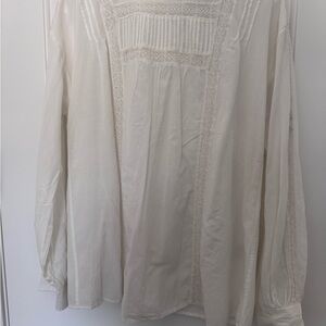 Ralph Lauren Cream Blouse with Bib Collar and Cuffed Sleeves